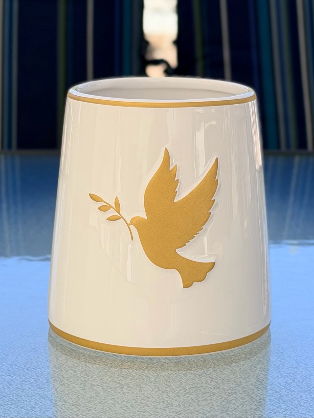 FTD White and Gold Ceramic Dove Round Vase/Planter